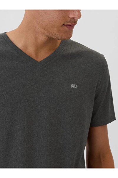 GAP Ανδρικό μπλουζάκι με κοντό μανίκι V-Frch Everyday Soft Micro Logo Vee 502020000 ΓΚΡΙ