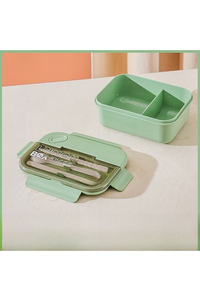 COOYA Portable Bento Lunch Box With Tableware Set,2 Compartments,Leak-proof,For offices,school(Green)