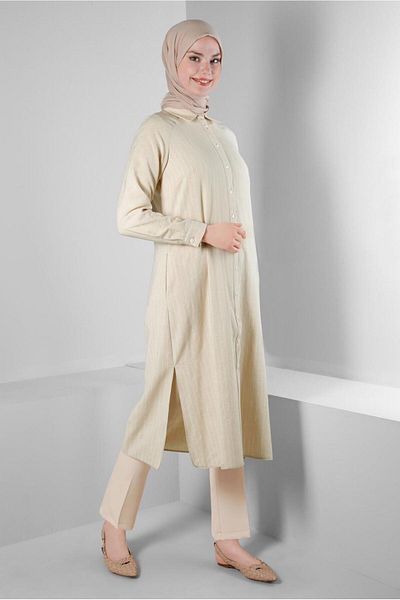 Alvina STRIPED SIDE SLITTER BUTTON TUNIC 43603