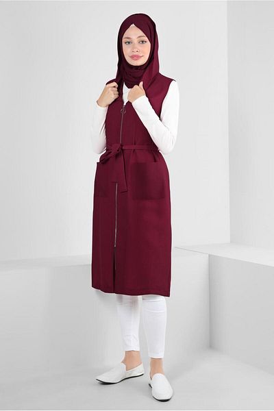 Alvina Hooded Zippered Pocket Vest 43872