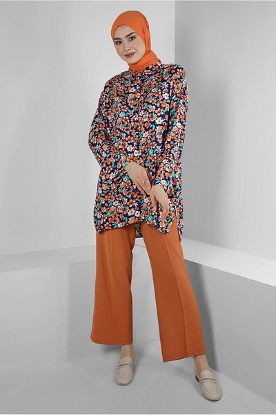Alvina 43643 Model Flower Patterned Shirt Tunic