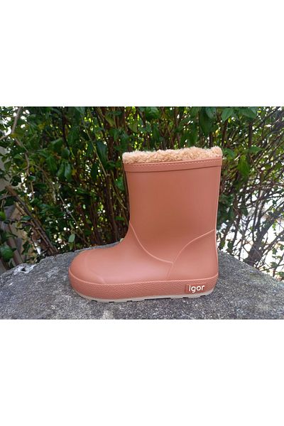 IGOR Yogi Dk Brick Color Children's Rain Boots with Real Wool Fur Inside