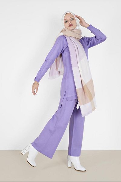 Alvina Lace-up Sleeves Knitwear Double Trousers Set - 42032