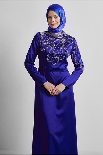 Alvina SATIN EVENING DRESS WITH STONES