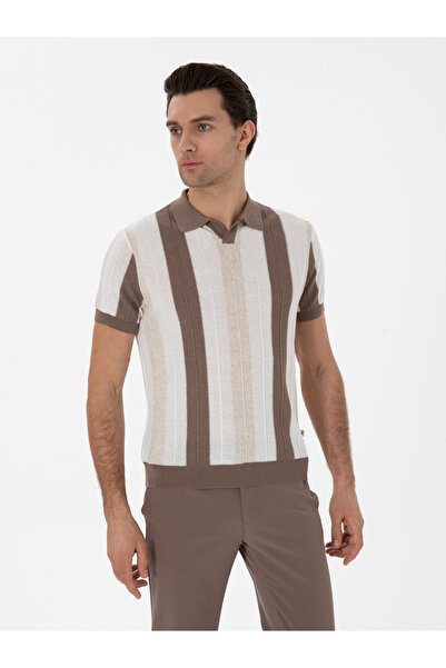 Cacharel Ecru Slim Fit Apaş Collar Knitwear T-Shirt 50300805-Vr019