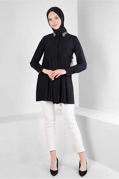 Alvina EMBROIDERED COLLAR PILYSE DETAIL TUNIC 43509