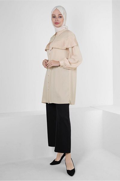 Alvina Buttoned Cuffed and Ruffle Detailed Tunic 43895
