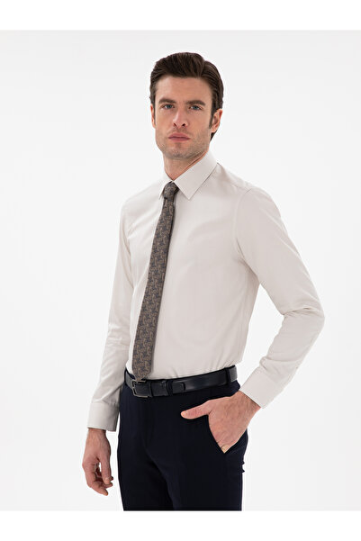 Cacharel Bej Slim Fit Pamuklu Klasik Gömlek 50311551-VR011