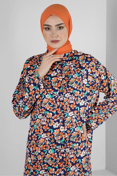 Alvina 43643 Model Flower Patterned Shirt Tunic