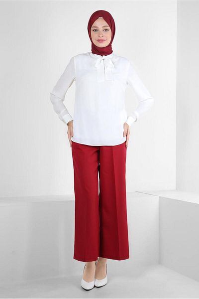 Alvina Scarf Collar Cuffs Buttoned Blouse 43670
