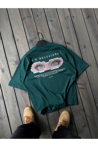 BYBASICMAN Dark Green Pixeleye Oversize T-Shirt Lb-2015