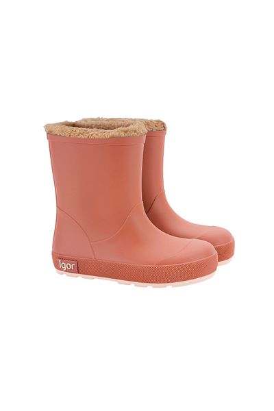IGOR Yogi Dk Brick Color Children's Rain Boots with Real Wool Fur Inside
