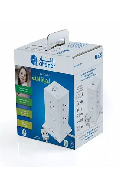 Alfanar توصيلة كهربائية الفنار 13 أمبير 8 مخارج 3 متر 2 USB