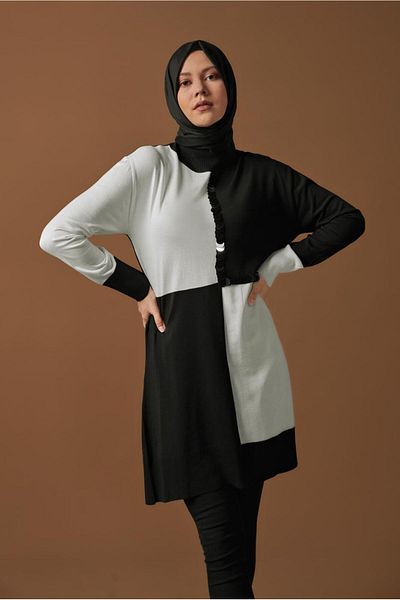Alvina Pul Detailed Two-Color Knitting Tunic 41012