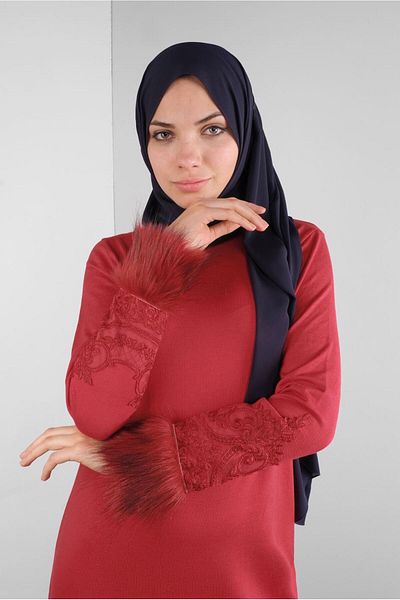 Alvina Fur Embroidered Knitting Dress 41034