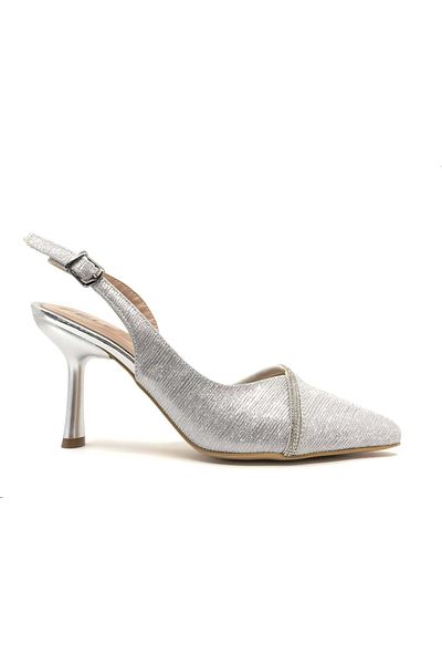 KOCAMANLAR Feles Satin Stripe Stone Pantofi cu toc stiletto cu spatele deschis pentru femei ARGINT