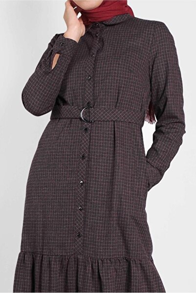 Alvina DÜĞMELİ KEMERLİ KARELİ ELBİSE 40197