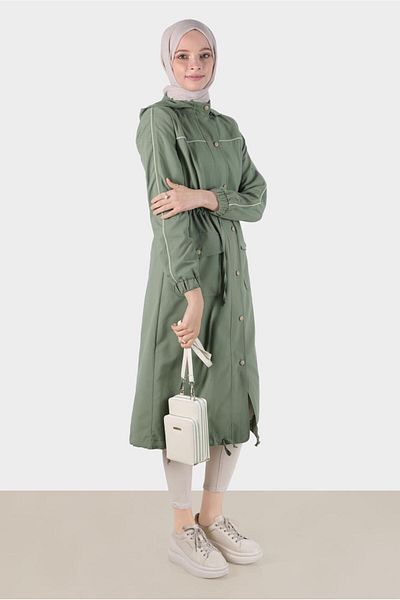 Alvina Hooded and Gathered Waist Trench Coat 10603
