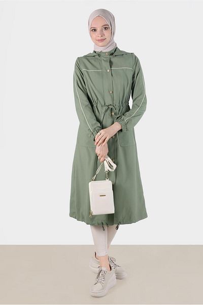 Alvina Hooded and Gathered Waist Trench Coat 10603