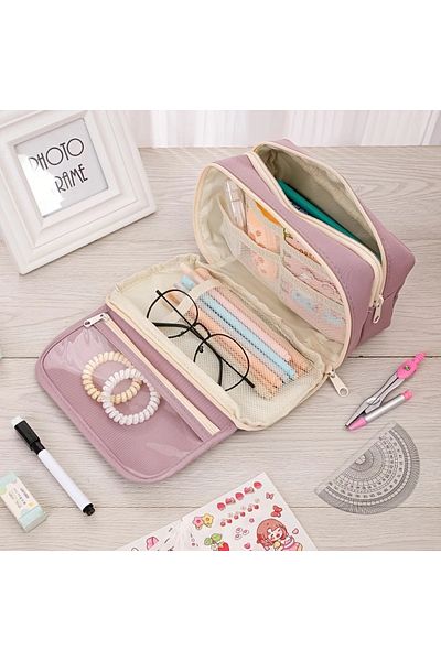 GlassySKY Simple Design with Large Capacity - School Supplies and Cosmetics Organizer Stationery Gift Pencil Case