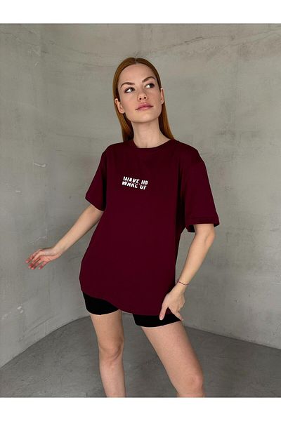 Cappmoda T-920 Claret Red Wake Up Tricou cu decolteu rotund cu imprimeu prin injecție