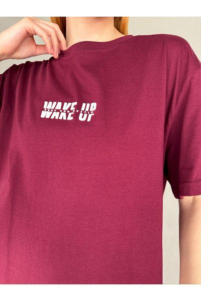 Cappmoda T-920 Claret Red Wake Up Tricou cu decolteu rotund cu imprimeu prin injecție