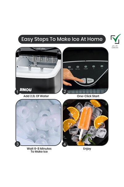 JINOU Ice Maker - 2.2L Tank, Premium ABS, 12kg Ice in 24hrs, Updated Electronics & Cooling