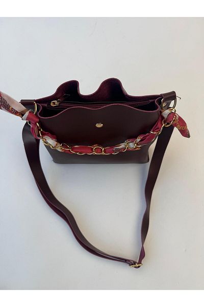 Cappmoda ÇNT-3031 Geantă de umăr din piele artificială cu șal roșu claret