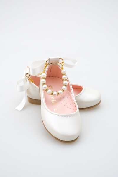Pabrik Mother of Pearl Patent Leather Girl's Ankle Pearl Ballerinas