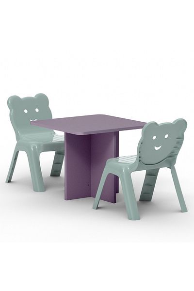 Mahmayi Modern Wooden Child Desk with 2 Plastic Chair - Purple
