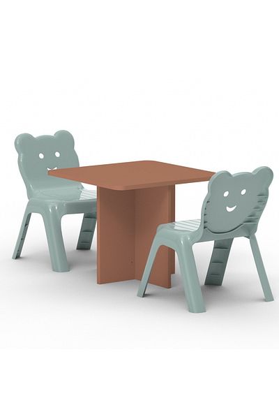 Mahmayi Modern Wooden Child Desk with 2 Plastic Chair - Caramel Nude