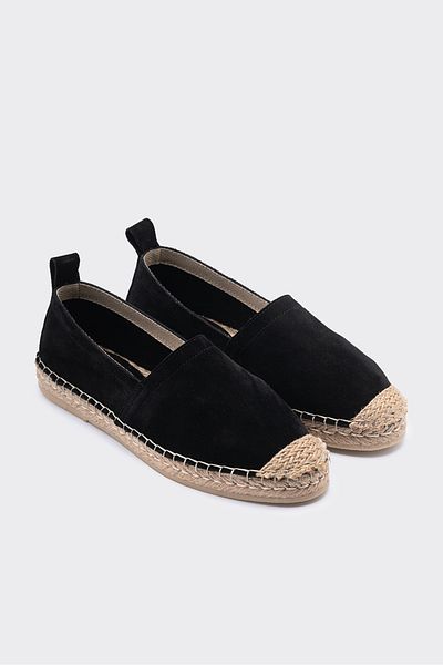 SHOEMARK Women's Napoli Black Espadrille - Genuine Suede Leather Upper