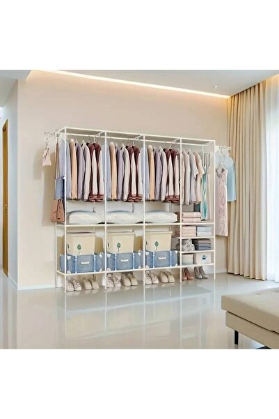 KORKMAZLAR EV DEKORASYON Geniş Kapasiteli Çok Amaçlı Dolap Gardolap Düzenleyici Dayanıklı Metal Dolap