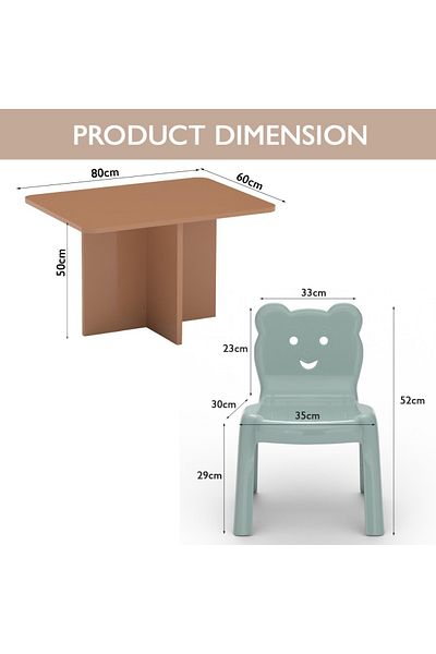 Mahmayi Modern Wooden Child Desk with 4 Plastic Chair - Caramel Nude