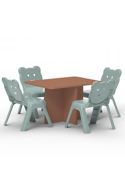 Mahmayi Modern Wooden Child Desk with 4 Plastic Chair - Caramel Nude