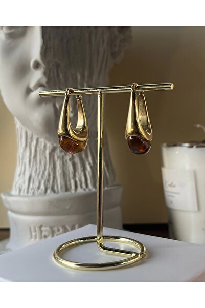 Vintagezegeni Kahverengi Akik Taşlı Vintage Küpe