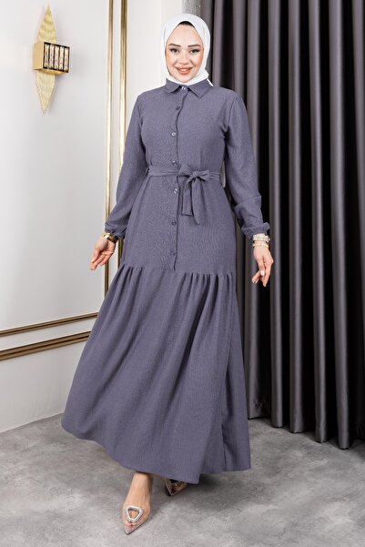 Sfg Life Moda Γυναικείο φόρεμα από ύφασμα με ζώνη στη μέση, γιακά πουκάμισου και κουμπιά στο μπροστινό μέρος