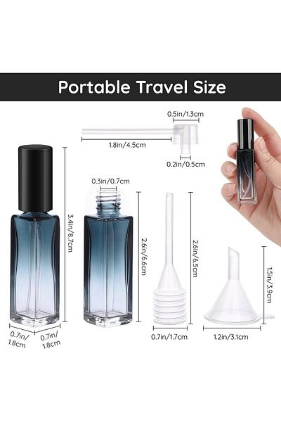 COOYA Perfume Spray Bottle, 5Pcs 10ML Mini Glass Perfume Containers with Funnel and Pipette, Blue-black