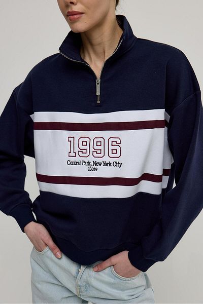 TUBİA Hanorac cu fermoar cu gât țesut cu imprimeu 1996, albastru bleumarin pentru femei