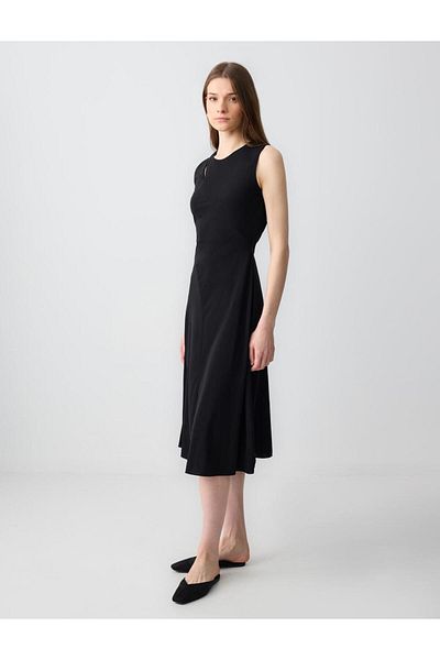 Jimmy Key Black Slim Fit Crew Neck Sleeveless Knitted Midi Dress