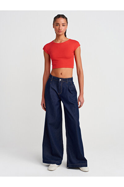Dilvin 30528 Cotton and Modal Blended Crop Top-Red