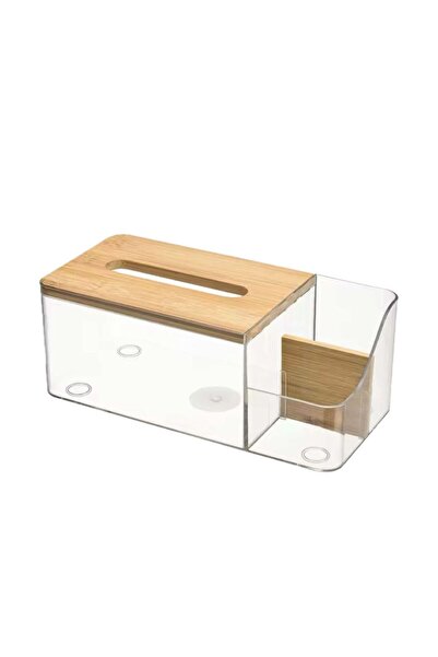 Bayev 2 Pieces Focus Wooden Covered Napkin Holder, 2 Compartment Air Conditioner Remote Control Organizer