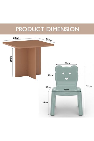 Mahmayi Modern Wooden Child Desk with 2 Plastic Chair - Caramel Nude