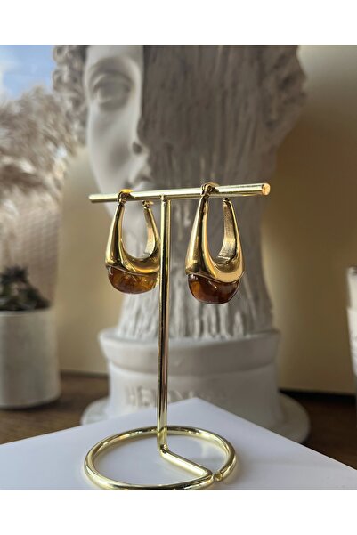 Vintagezegeni Kahverengi Akik Taşlı Vintage Küpe