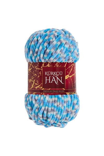 Kürkçü Han Velvet Yarn 100gr 95mt Πλεκτό νήμα Μπλε-τιρκουάζ Μίγμα