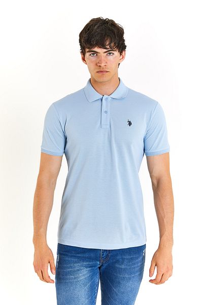 U.S. Polo Assn. BAZA. Polo Assn. Tricou cu mânecă scurtă cu gât polo albastru deschis pentru bărbați, 100% bumbac 1792406