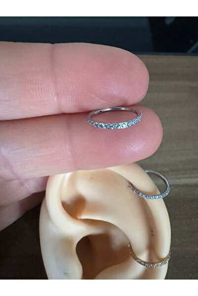 Bylin Cerrahi Çelik Taşlı, Kilitli Halka Piercing-Conch,Daith,Helix,Lobe,Septum-Halka Çapı 10mm-1 Adet