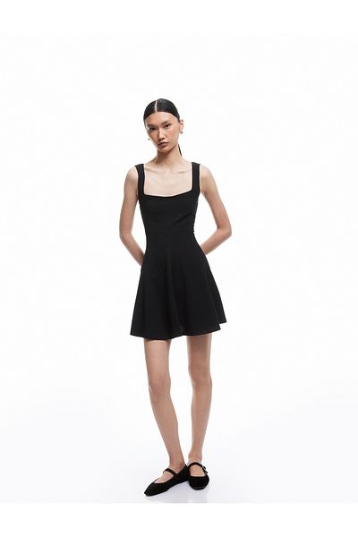 Koton Μίνι φόρεμα Crepe Scuba Fabric Αμάνικο τετράγωνο λαιμόκοψη