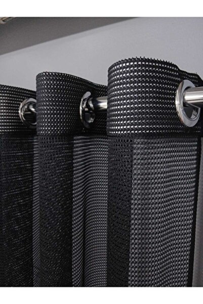 farbateks Perdele din tul rustic din plasă neagră Perdele cu ochiuri Perdele rustică din tul