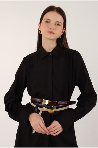 HEQA Black Long Linen Shirt